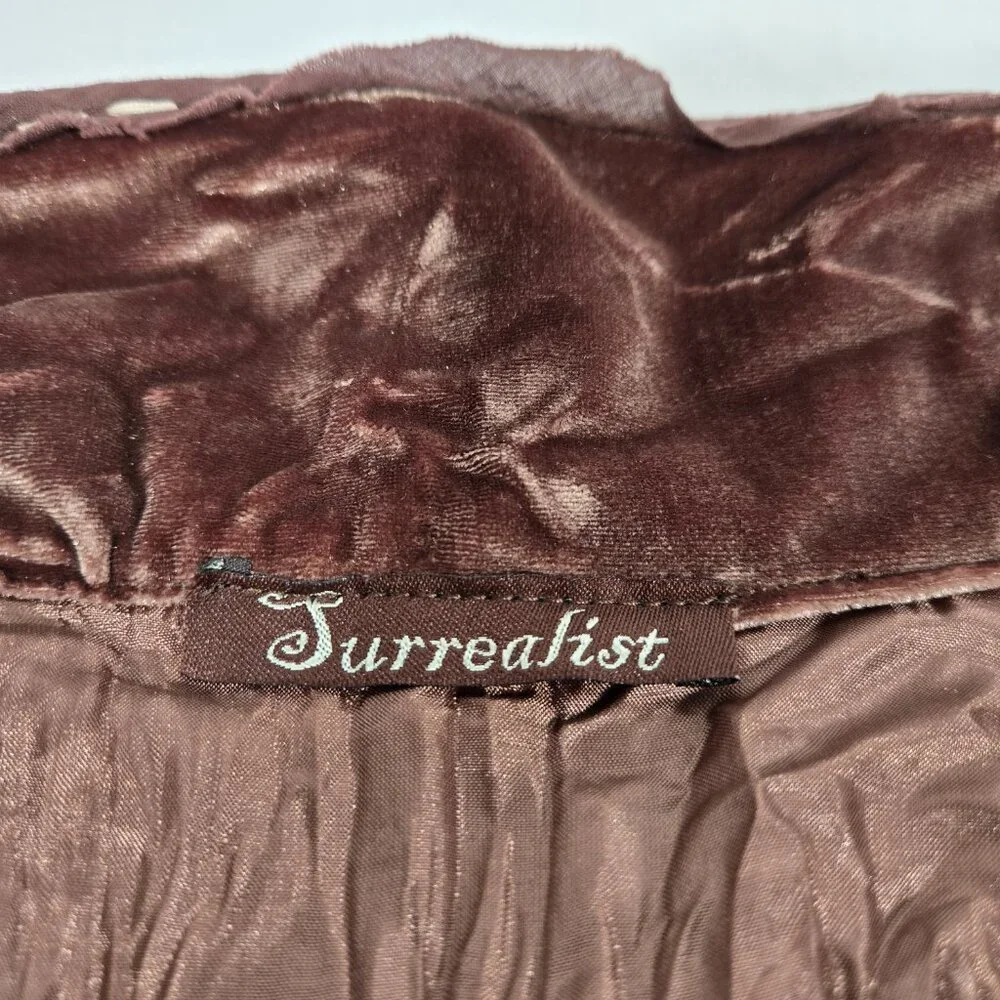 Vintage SURREALIST Steampunk Y2K Crinkled Velvet Embroidery Brown Jacket Size 2. - Picture 12 of 14
